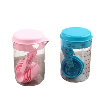 Set de 7 piese linguri și cupe măsurătoare din plastic, cu scară, 500 ml, pentru bucătărie și măsurarea făinii