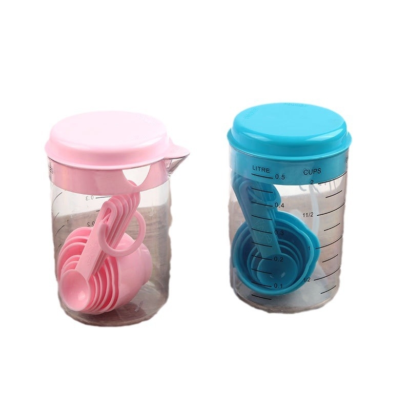 Set de 7 piese linguri și cupe măsurătoare din plastic, cu scară, 500 ml, pentru bucătărie și măsurarea făinii