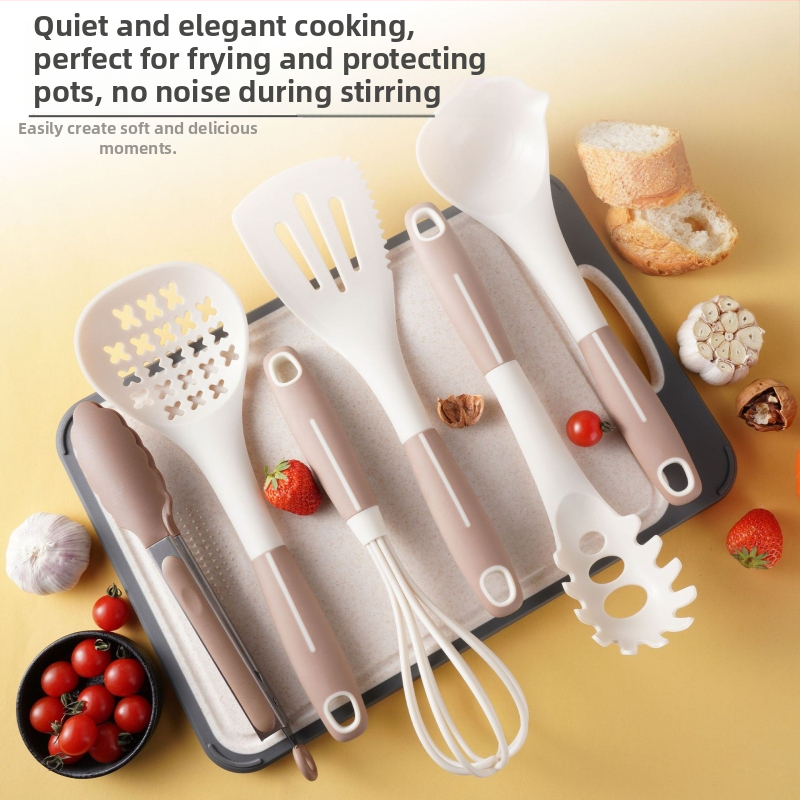 Set de ustensile de bucătărie cu spatule silicon-nylon și linguri, antiaderent, rezistente la temperaturi înalte, de calitate alimentară