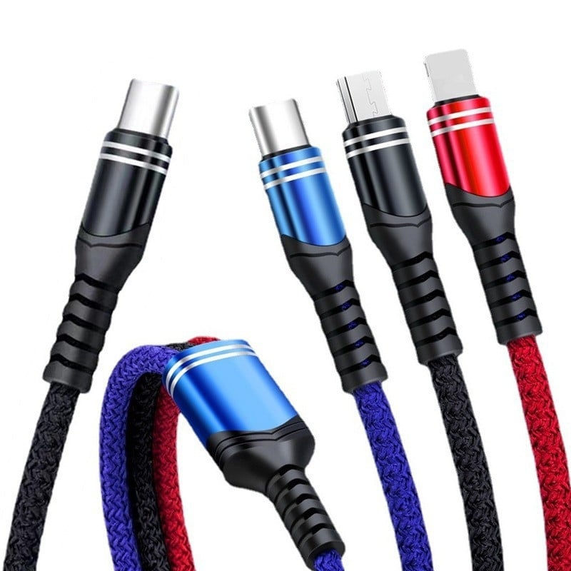 Pleteni kabel za brzo punjenje 6A s tri izlaza, 3-u-1 za Android, Type-C i Apple PD