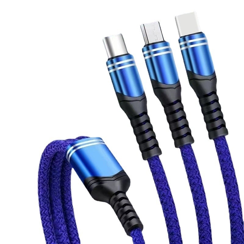 Pleteni kabel za brzo punjenje 6A s tri izlaza, 3-u-1 za Android, Type-C i Apple PD