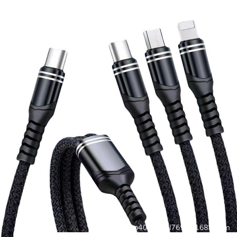 Pleteni kabel za brzo punjenje 6A s tri izlaza, 3-u-1 za Android, Type-C i Apple PD