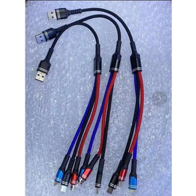 Pleteni kabel za brzo punjenje 6A s tri izlaza, 3-u-1 za Android, Type-C i Apple PD