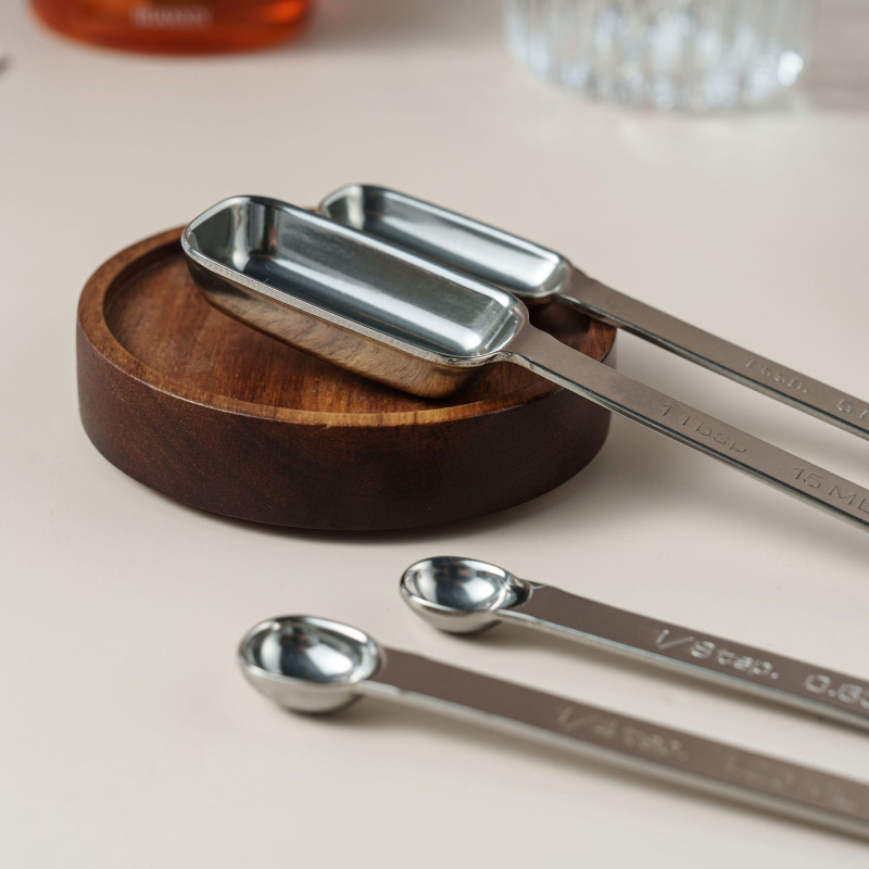 Lingură de măsurat din oțel inoxidabil 304, cu dimensiuni multiple și formă pătrată, pentru cafea și pudră de lapte, ustensilă de copt, cu scară de măsurare pentru sare