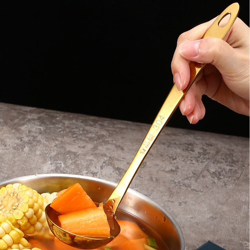 Lingură de supă din oțel inoxidabil, cu găuri, groasă și lungă, pentru hot pot și bucătărie de acasă
