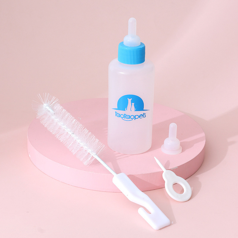 Σετ τεσσάρων τεμαχίων για την ταΐση κατοικίδιων: μπουκάλια από σιλικόνη και μπολ για κουτάβια και γάτες
