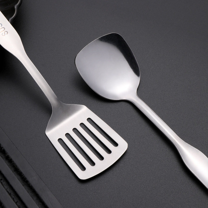 Set personalizat de ustensile de bucătărie din oțel inoxidabil 304 — spatulă, lingură cu găuri, lingură de strecurare, lingură de supă