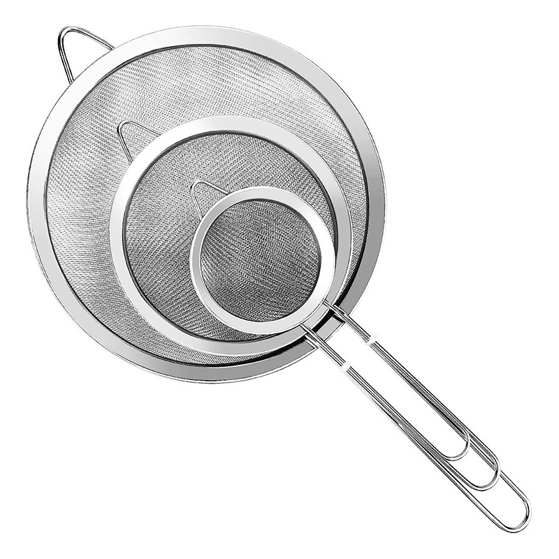 Set din oțel inoxidabil pentru bucătărie: strecurătoare, filtru de ulei, sită pentru făină și ustensile de coacere