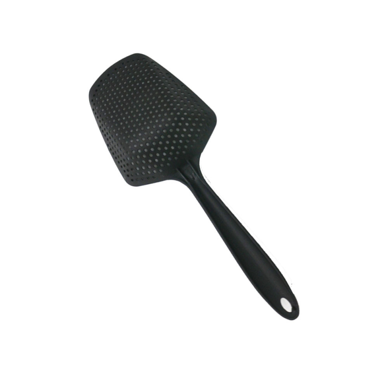 Set de bucătărie din plastic negru: mare strecurător, sită, spatulă pentru drenaj, lingură de gheață din plastic