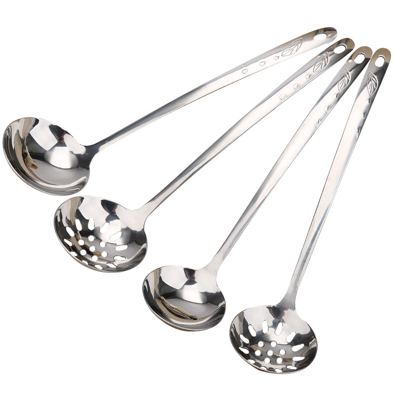 Lingură de supă din oțel inoxidabil gros, în formă de frunză, ne-magnetică, 5 cm, lingură pentru oală mică, set cu diferite dimensiuni de coajă pentru supă și strecurătoare