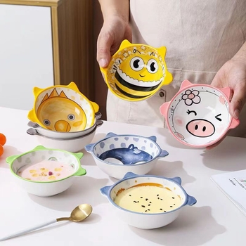 Bol porțelan mic, design desen animat, rotund, pictat manual