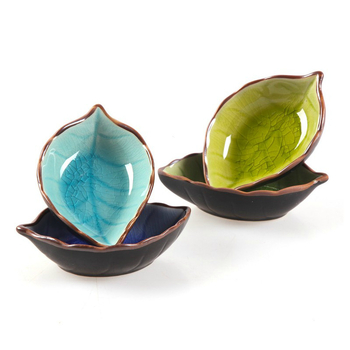 Vas ceramic în formă de frunză pentru ulei, oțet și condimente, model floral, stil minimalist modern, rezistent la microunde