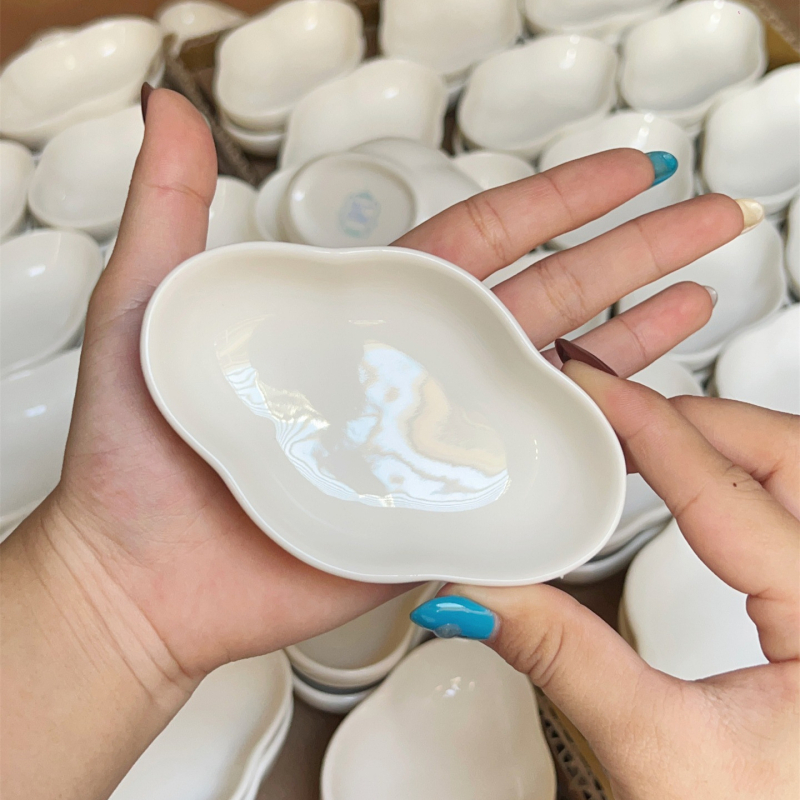 Porțelan alb Dehua, vas ceramic pentru sosuri, formă neregulată