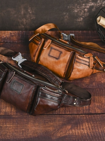 Retro muška kožna crossbody torba od prvog sloja kože, biljno tretirana koža, lagana putna torba s džepom za 8-inčni iPad