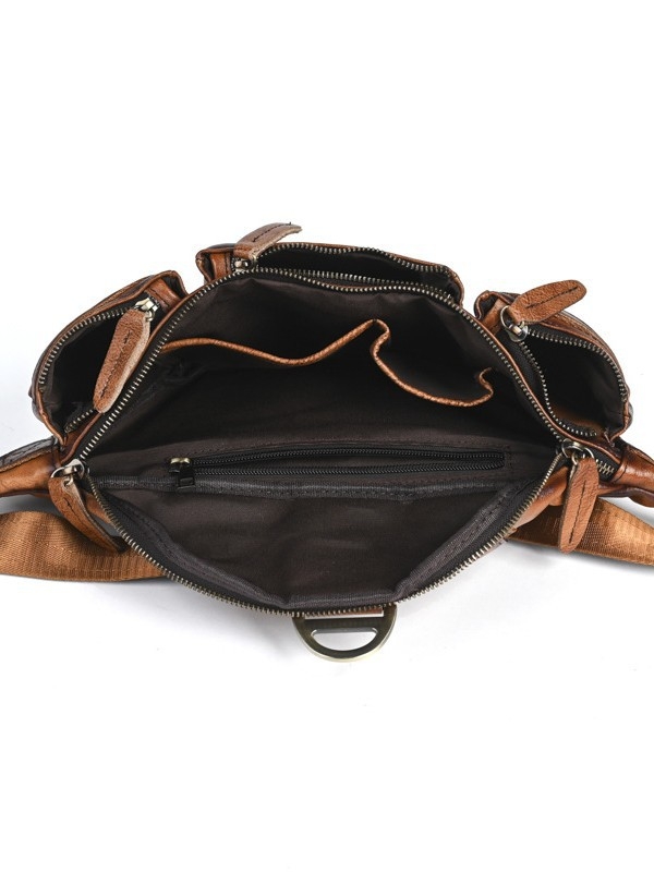 Retro muška kožna crossbody torba od prvog sloja kože, biljno tretirana koža, lagana putna torba s džepom za 8-inčni iPad