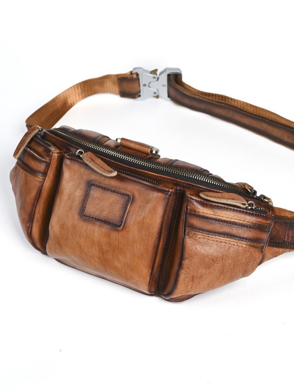 Retro muška kožna crossbody torba od prvog sloja kože, biljno tretirana koža, lagana putna torba s džepom za 8-inčni iPad
