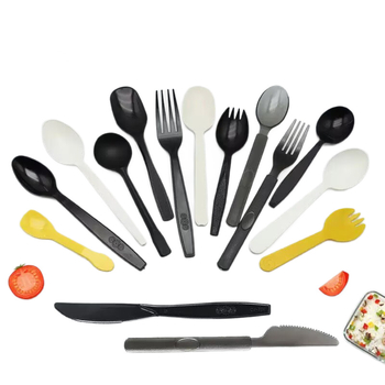 Set de tacâmuri de unică folosință, ambalaj individual: furculiță, lingură și cuțit pentru prăjituri, deserturi și salate, versiune îngroșată