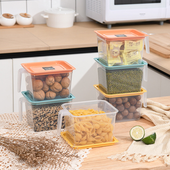 Transparent container pentru frigider cu capac și mâner; etanș, pentru cereale și orez; păstrează prospețimea și previne transferul de mirosuri