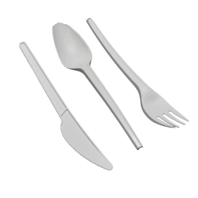 Set tacâmuri de unică folosință: cuțit, furculiță și lingură, 6,5 inci, PLA biodegradabil, ecologic