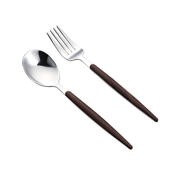 Set de tacâmuri occidentale din oțel inoxidabil 304, cu aspect de lemn, 3 piese: cuțit pentru friptură, furculiță și lingură de desert