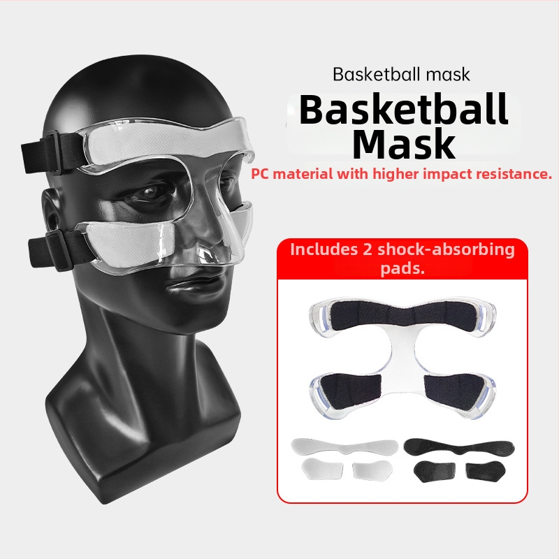 Detská basketbalová maska s polorámou, priehľadná ochranná maska na tvár
