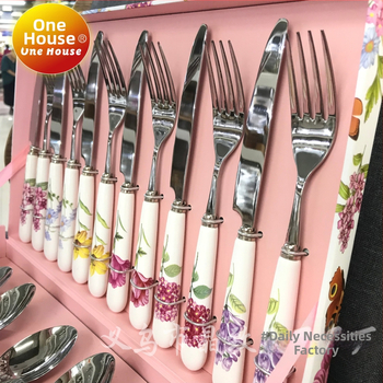 Set de tacâmuri din oțel inoxidabil cu mâner ceramic Jingzhi, 24 piese, în cutie cadou