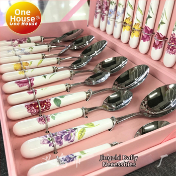 Set de tacâmuri din oțel inoxidabil cu mâner ceramic Jingzhi, 24 piese, în cutie cadou