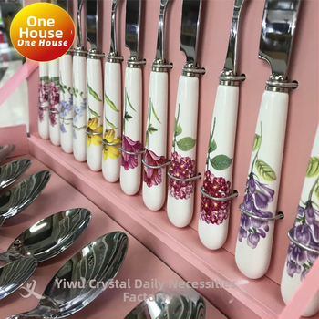 Set de tacâmuri din oțel inoxidabil cu mâner ceramic Jingzhi, 24 piese, în cutie cadou
