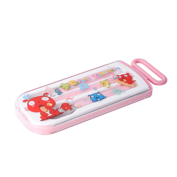 Set de tacâmuri din oțel inoxidabil pentru copii, portabil, cu cutie de depozitare — lingură, furculiță și bețișoare, design desen animat
