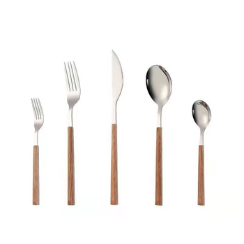 Set tacâmuri pentru steak din oțel inox 410 – cuțit, furculiță și lingură de desert, mâner lung, stil franțuzesc