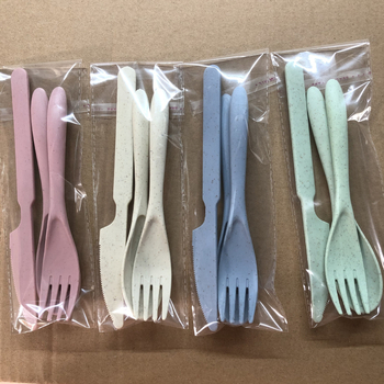 Set tacâmuri din pai de grâu: cuțit, furculiță și lingură – tacâmuri plastice portabile, stil nordic, posibilitate logotip personalizat