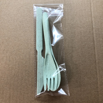 Set tacâmuri din pai de grâu: cuțit, furculiță și lingură – tacâmuri plastice portabile, stil nordic, posibilitate logotip personalizat
