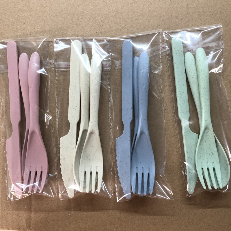 Set tacâmuri din pai de grâu: cuțit, furculiță și lingură – tacâmuri plastice portabile, stil nordic, posibilitate logotip personalizat