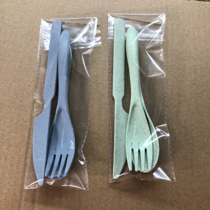 Set tacâmuri din pai de grâu: cuțit, furculiță și lingură – tacâmuri plastice portabile, stil nordic, posibilitate logotip personalizat