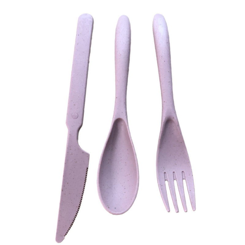 Set tacâmuri din pai de grâu: cuțit, furculiță și lingură – tacâmuri plastice portabile, stil nordic, posibilitate logotip personalizat