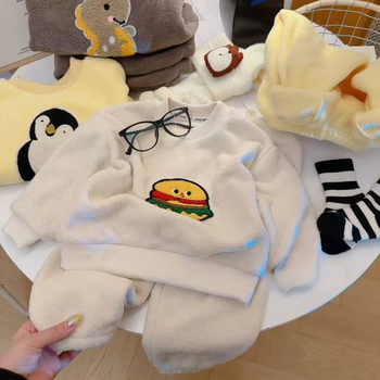 Gyerekeknek készült fleece-pizsama szett ősz-tél szezonra, meleg külső ruházat, uniszex