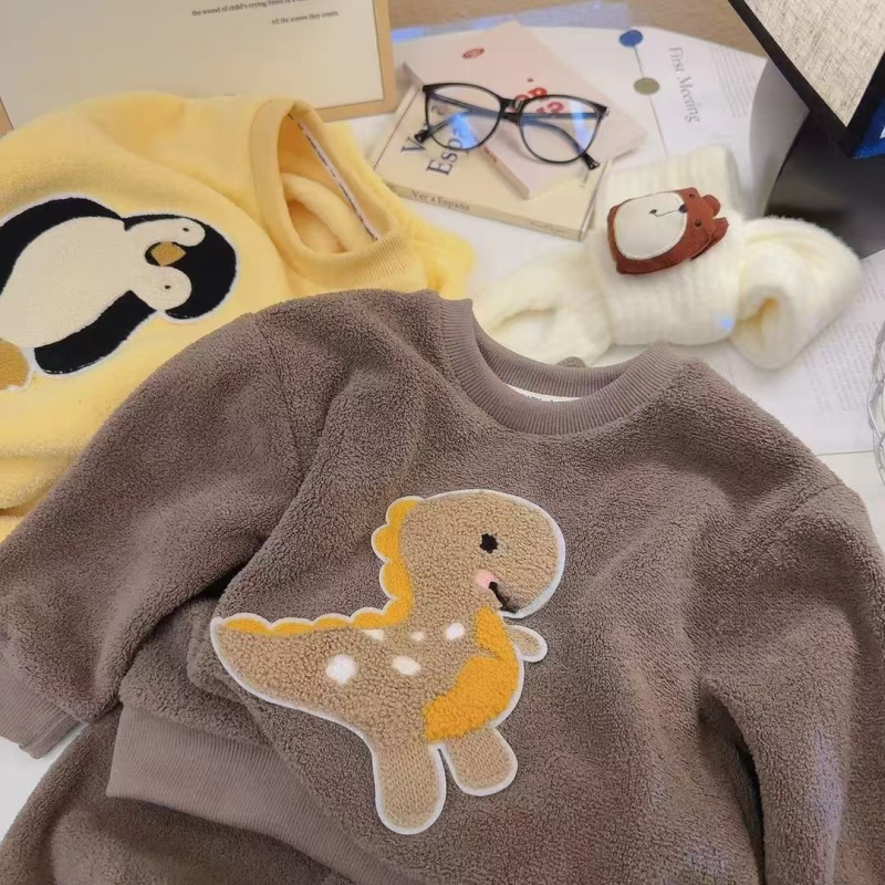 Gyerekeknek készült fleece-pizsama szett ősz-tél szezonra, meleg külső ruházat, uniszex