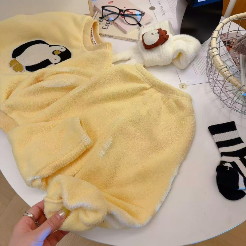 Gyerekeknek készült fleece-pizsama szett ősz-tél szezonra, meleg külső ruházat, uniszex
