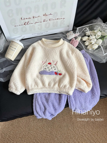 Lányoknak készült őszi–téli Bayberry bársonypizsama készlet, vastag, karikatúrás mintával, meleg otthoni viselet