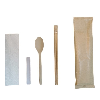 Linguri biodegradabile din amidon de porumb și bețișoare, veselă chinezească, set de patru piese, tacâmuri de unică folosință pentru take-away