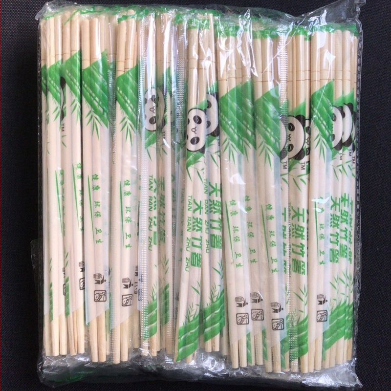 Jednorázové bambusové chopsticks, 5,5×20 cm, guľatého profilu, s špáradlami, v obale OPP, Panda dizajn
