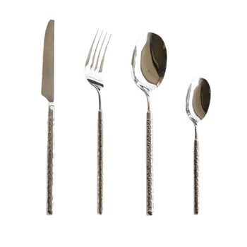 Set tacâmuri occidentale, 3 piese (cuțit, furculiță, lingură), cu model ciocănit și motiv diamant rotund, din oțel inoxidabil 304, pentru uz casnic sau hotel/restaurante