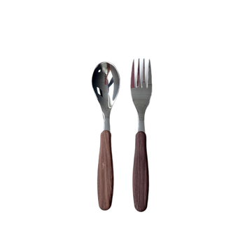 Set de tacâmuri din oțel inoxidabil 304: cuțit, furculiță și lingură, finisaj lemnos, stil occidental