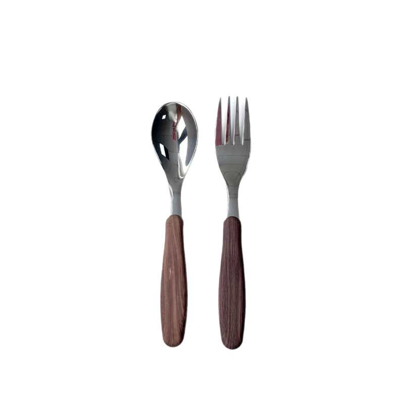Set de tacâmuri din oțel inoxidabil 304: cuțit, furculiță și lingură, finisaj lemnos, stil occidental