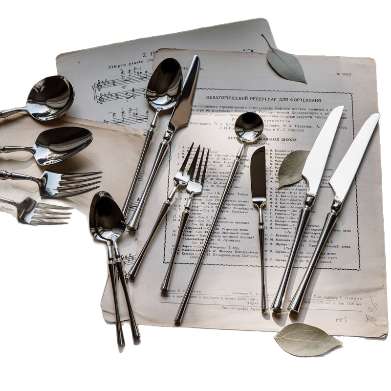 Set de tacâmuri din oțel inoxidabil 304, cu talie subțire – set complet tacâmuri, cuțite, furculițe și linguri, stil occidental, tacâmuri premium