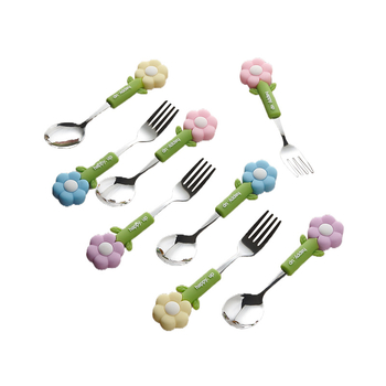 Set furculiță și lingură, din oțel inoxidabil 304, protecție împotriva arsurilor, pentru copii, design atractiv