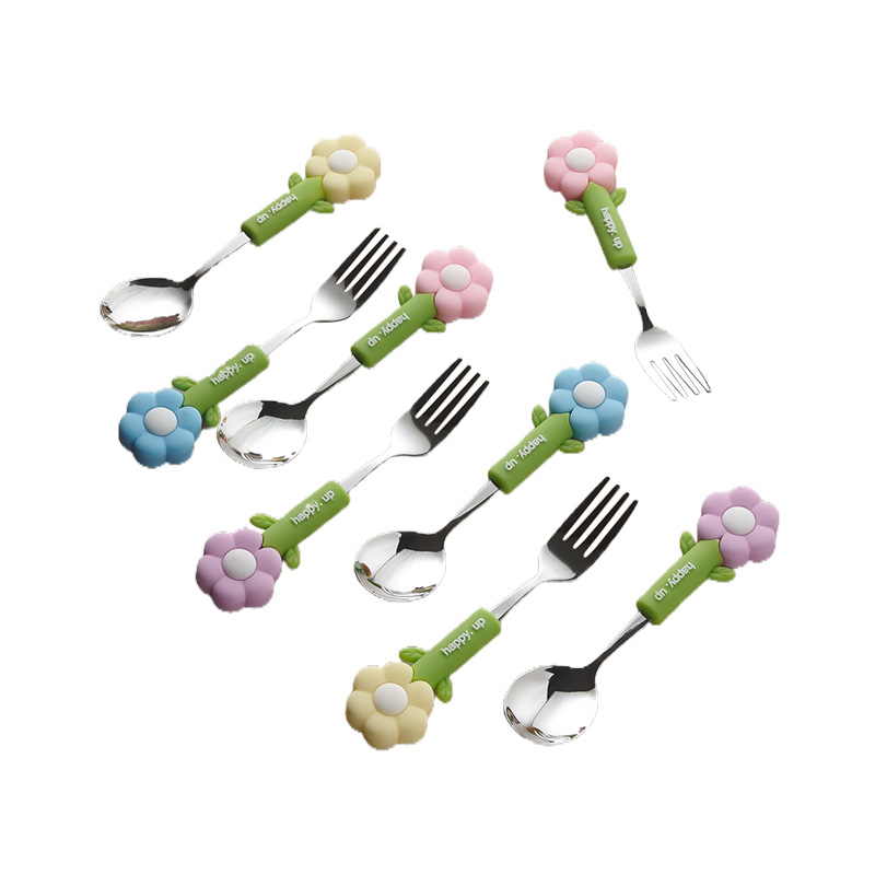 Set furculiță și lingură, din oțel inoxidabil 304, protecție împotriva arsurilor, pentru copii, design atractiv