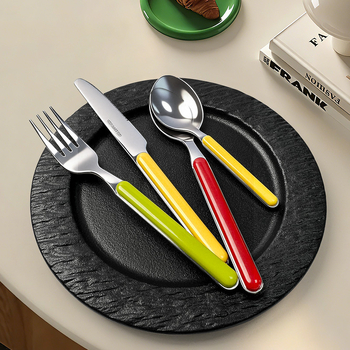 Set tacâmuri din oțel inoxidabil 304, cu mâner clip, stil occidental: cuțit, furculiță și lingură (cuțit pentru friptură, furculiță de desert)