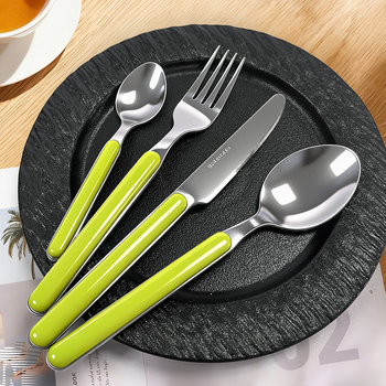 Set tacâmuri din oțel inoxidabil 304, cu mâner clip, stil occidental: cuțit, furculiță și lingură (cuțit pentru friptură, furculiță de desert)