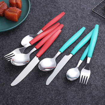 Set tacâmuri din oțel inoxidabil, stil occidental, 24 piese, cuțite, furci și linguri pentru desert, mâner cu vârf înclinat, personalizabil
